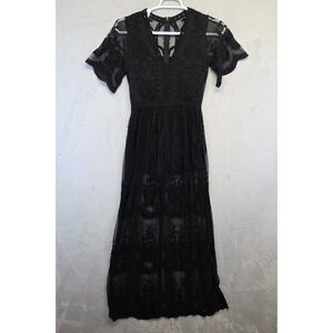 Whimsigoth‎ Dress Womens 8 Black Floral Lace Mesh Lined Skirt Boho Maxi Romper
